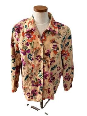 Alfred Dunner tan and floral plus size shirt jacket